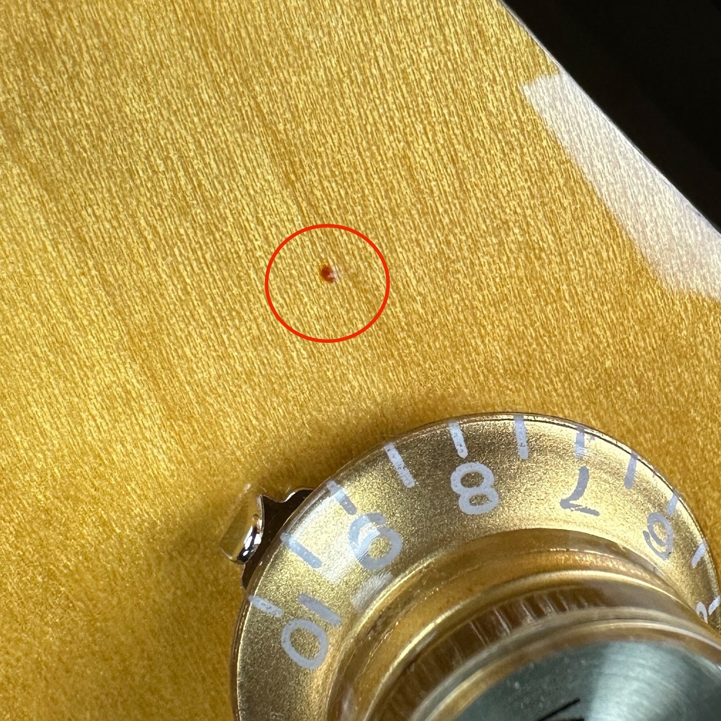 Mark near volume knob of Used Epiphone USA Casino Sunburst.