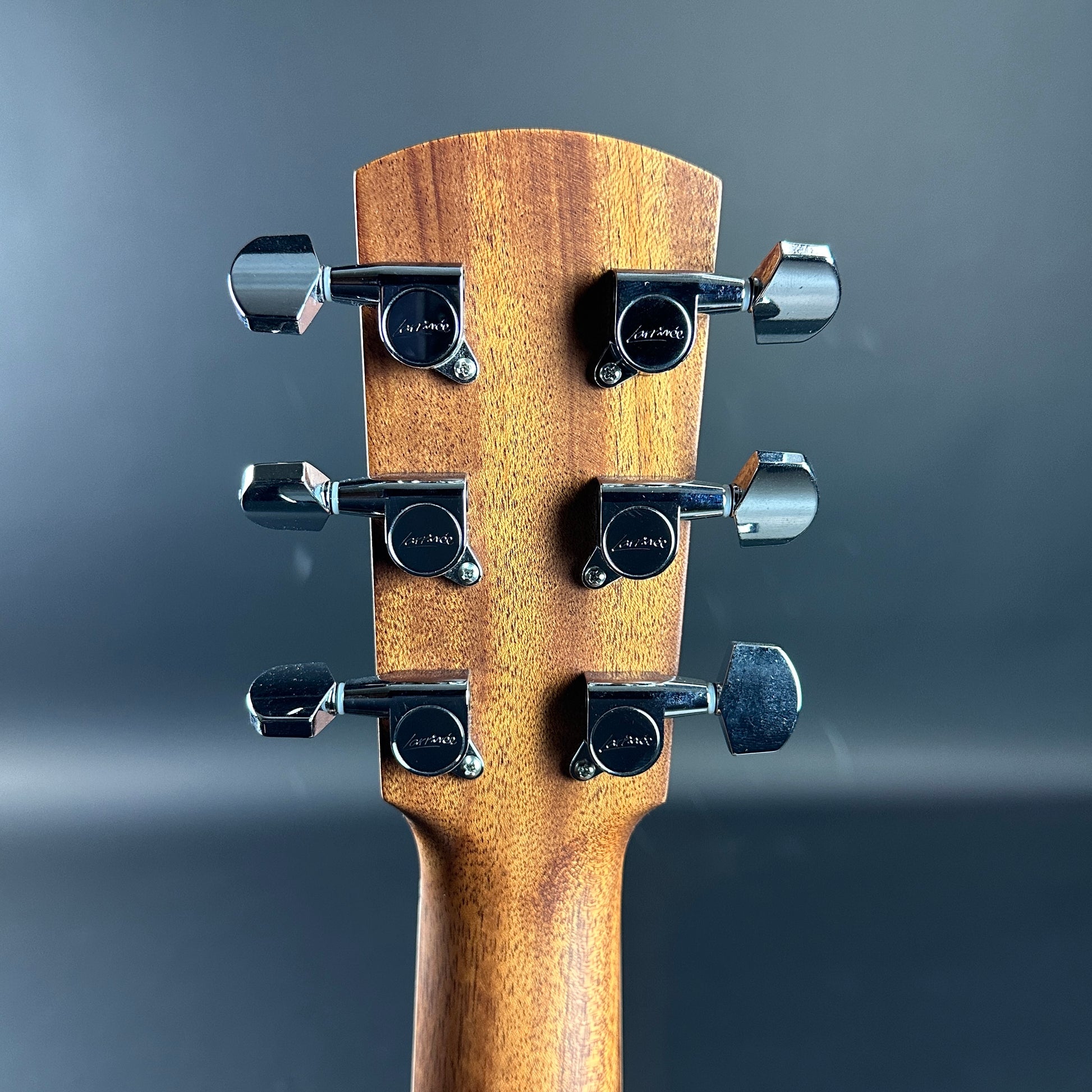 Back of headstock of Used Larrivee L-03e Natural.