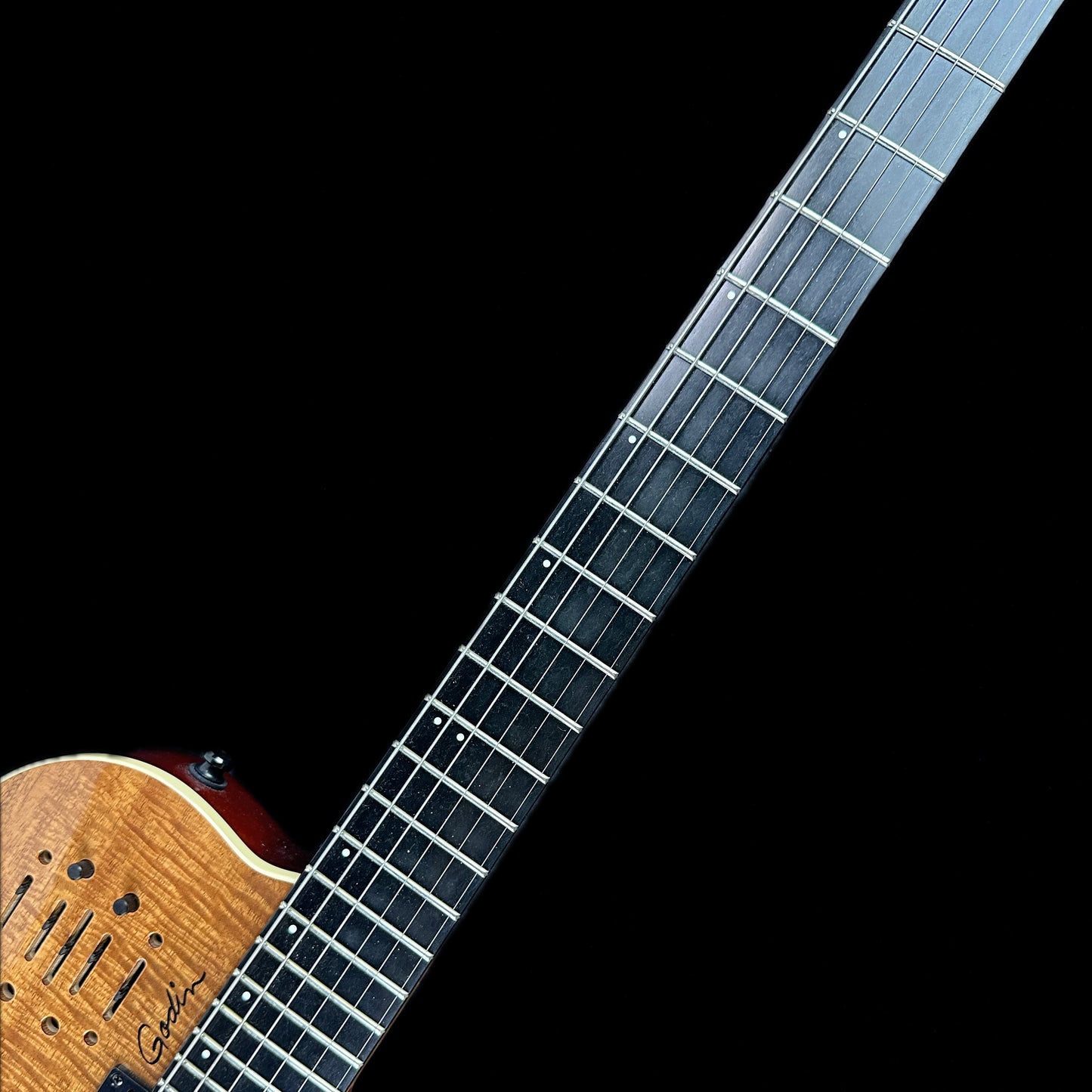 Fretboard of Used Godin A6 Ultra Extreme Koa.