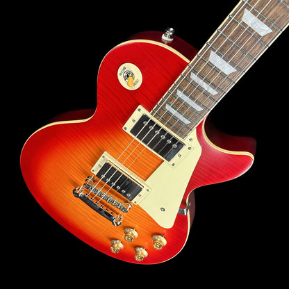 Front angle of Used Epiphone Limited 1959 Les Paul Standard Aged Dark Cherry Burst.