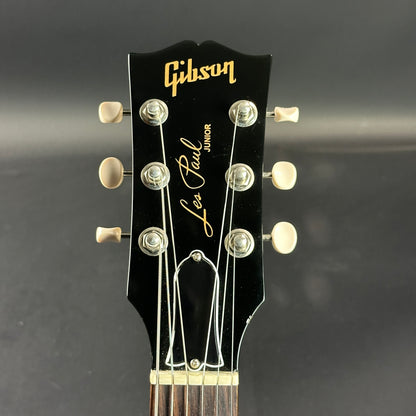 Front of headstock of Used Gibson Les Paul Junior Ebony.