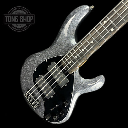 Front angle of Used Ernie Ball Musicman Stingray 5 HH Charcoal Sparkle.