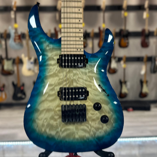 Front of Used Legator N7P Ninja Performer 7 String Teal Burst w/case TSS4535