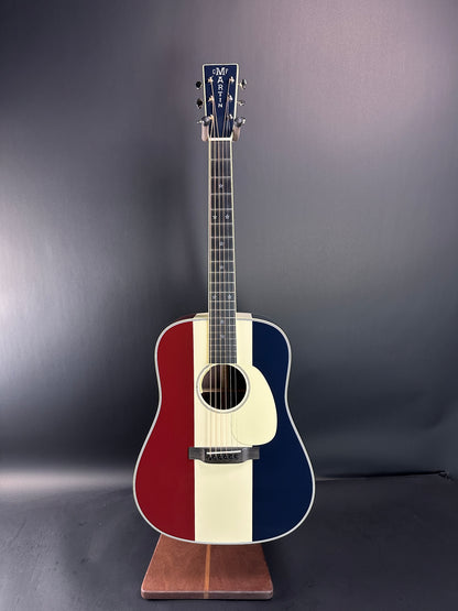 Full front of Used Martin Custom Shop D-28 Red/White/Blue Adirondack/EIR.