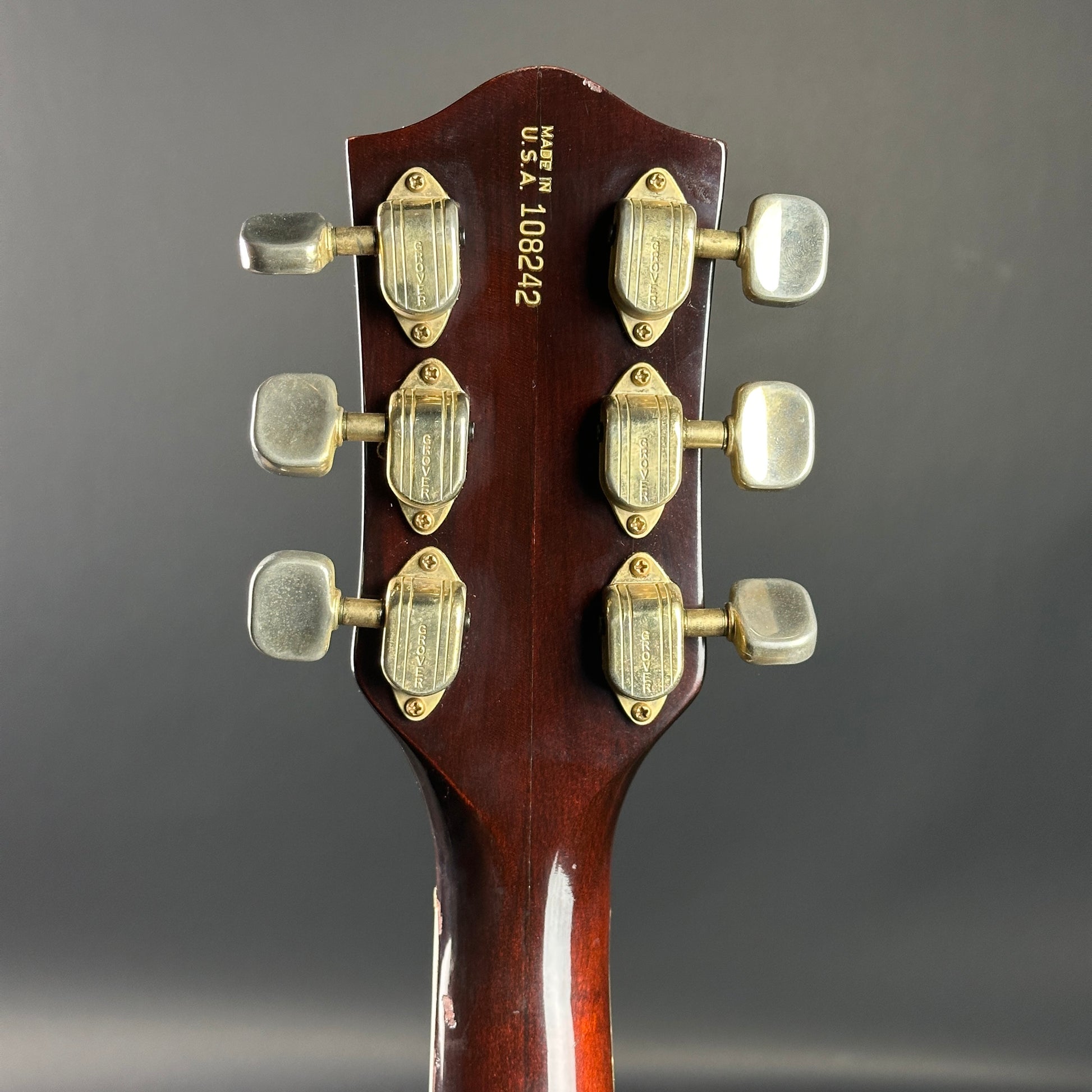 Back of headstock of Vintage 1968 Gretsch 6122 Country Gentleman.