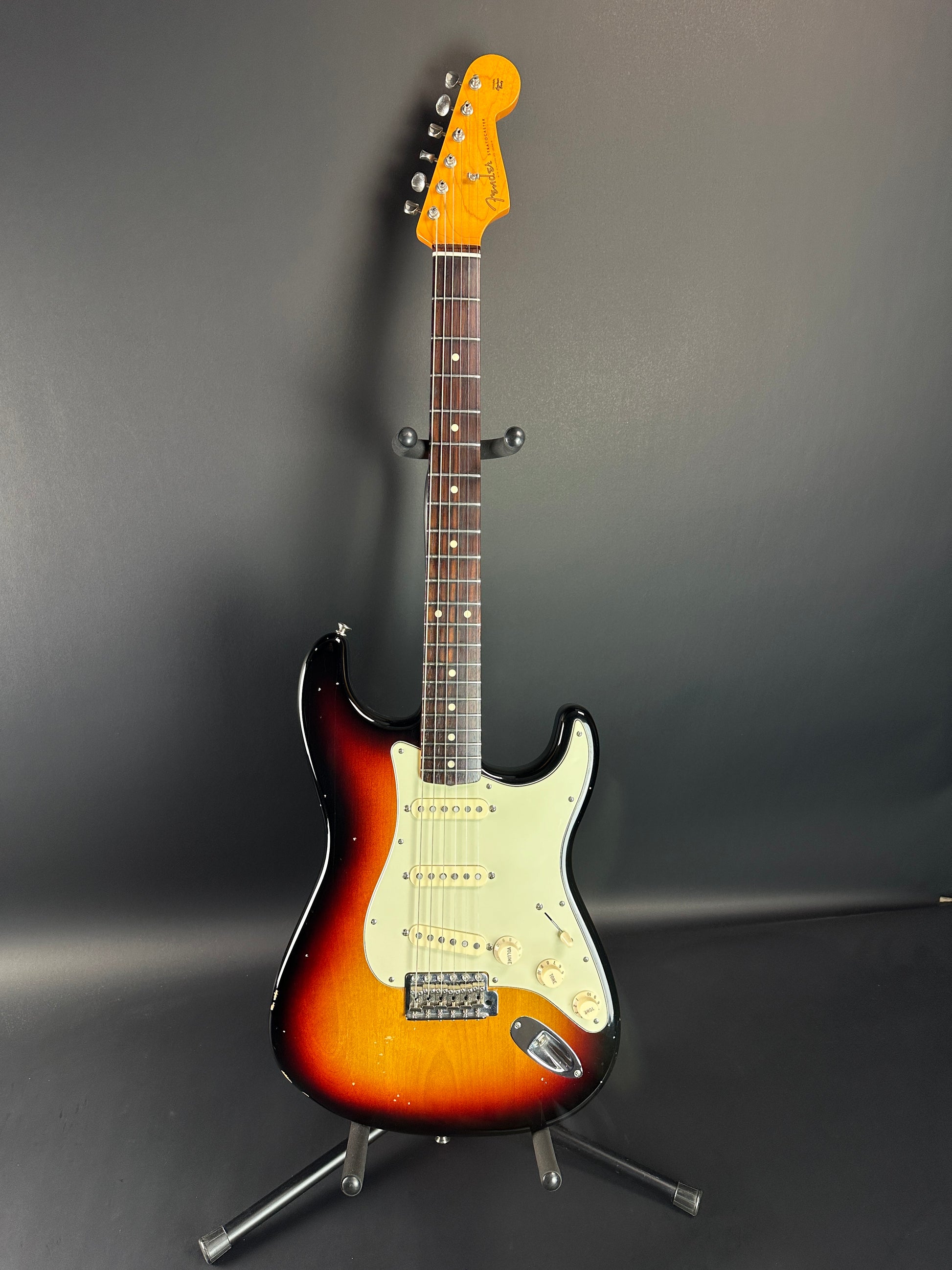 Full front of Used Fender Classic Series '60s Stratocaster 3 Tone Sunburst.