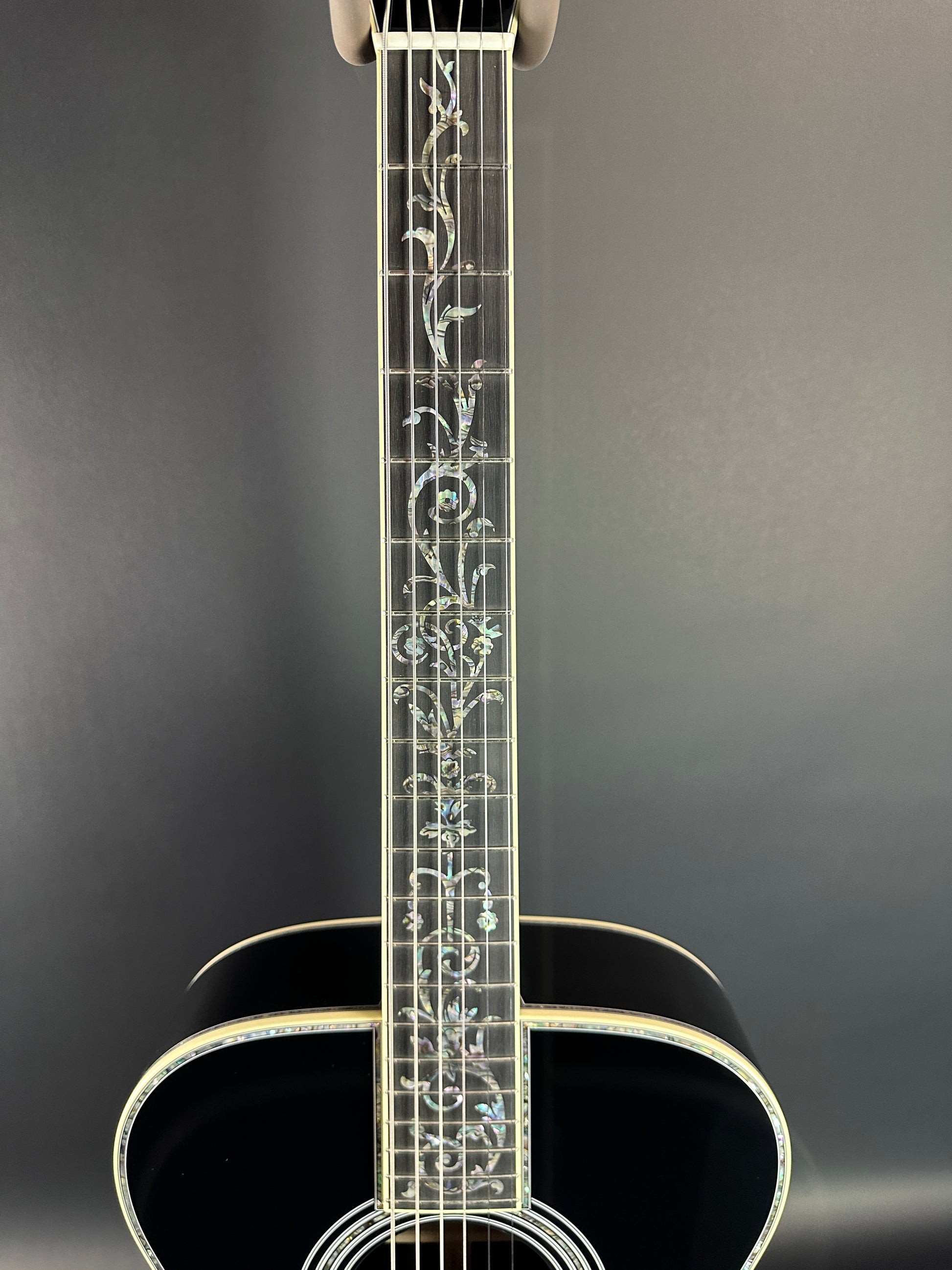 Fretboard of Martin Custom Shop Black OM-45 Tree of Life Sitka/EIR.