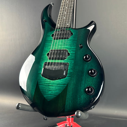 Front angle of Used Ernie Ball MusicMan Majesty 6 John Petrucci Gravity Green.