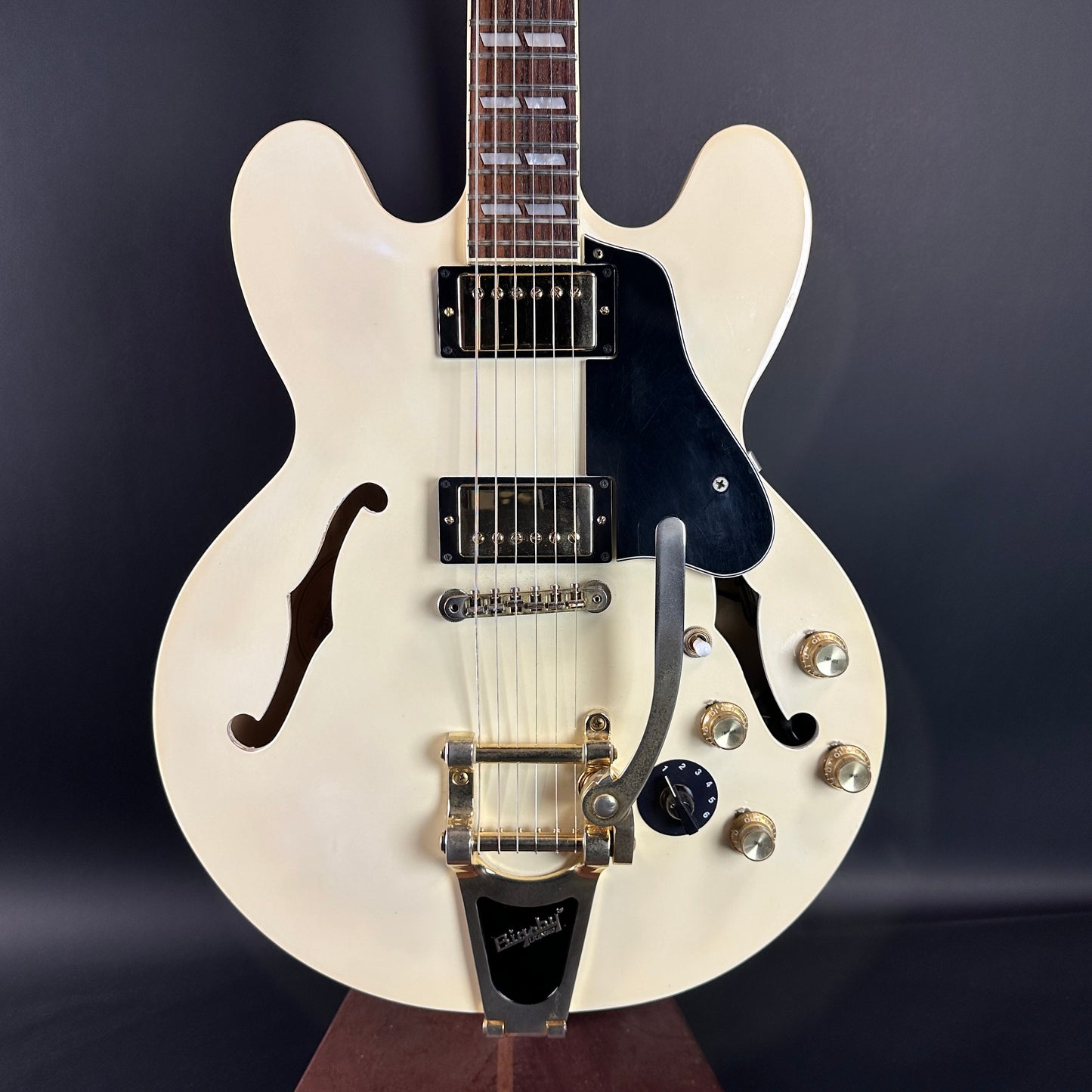 Front of Used Epiphone ES-345 Antique White.