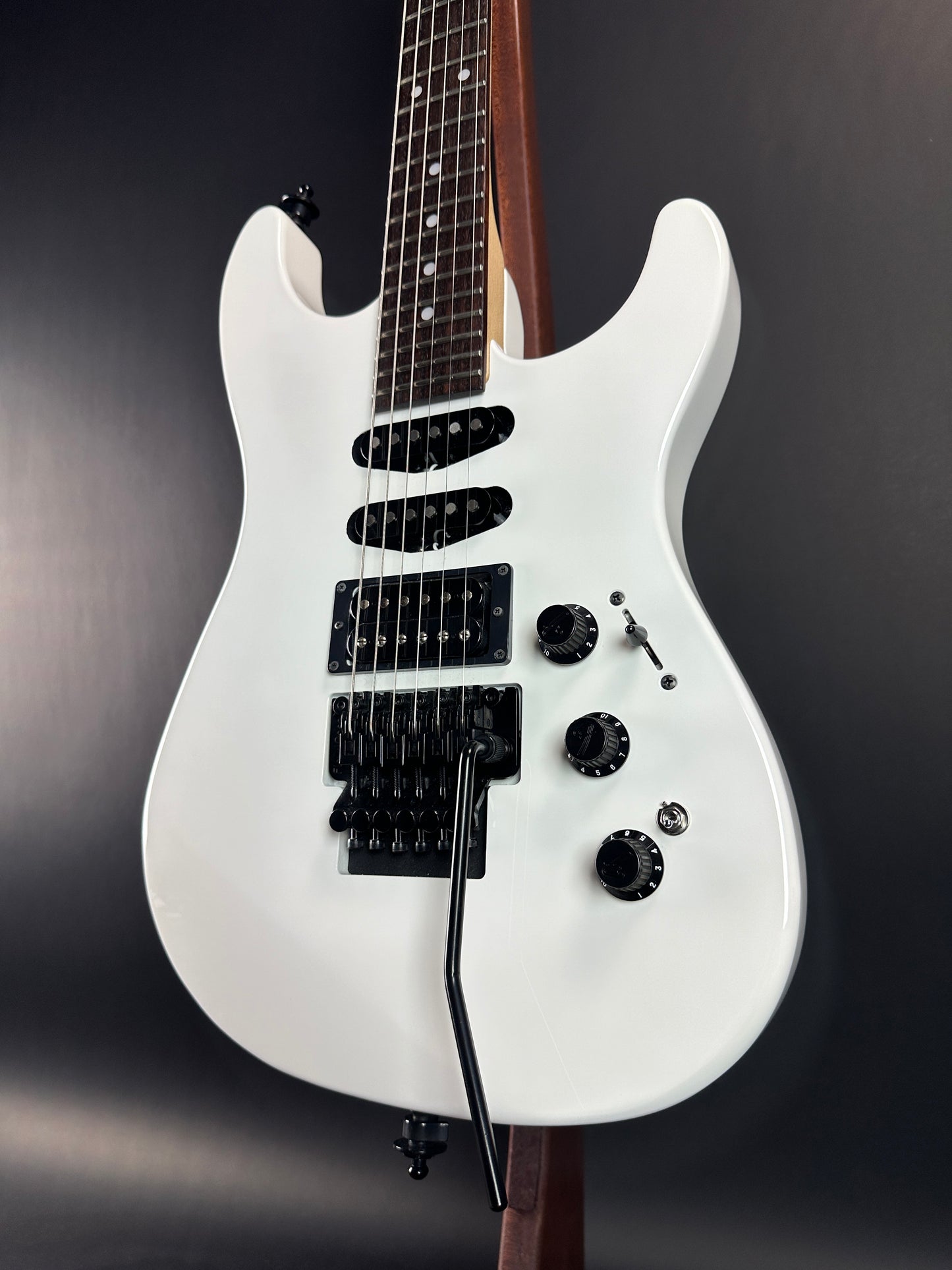 Front angle of Used Fender Limited Edition HM Strat Bright White.