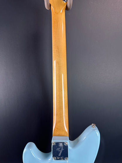 Back of neck of Used Fender Kurt Cobain Jagstang RW Sonic Blue.