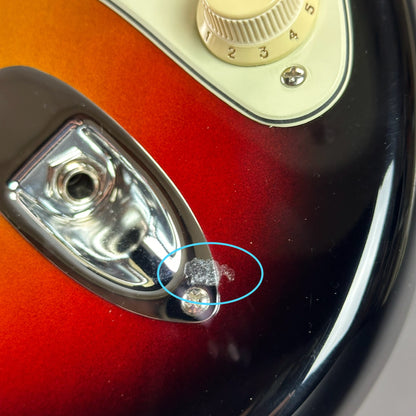 Mark near output jack of Used 2022 Fender American Ultra Strat Ultraburst.