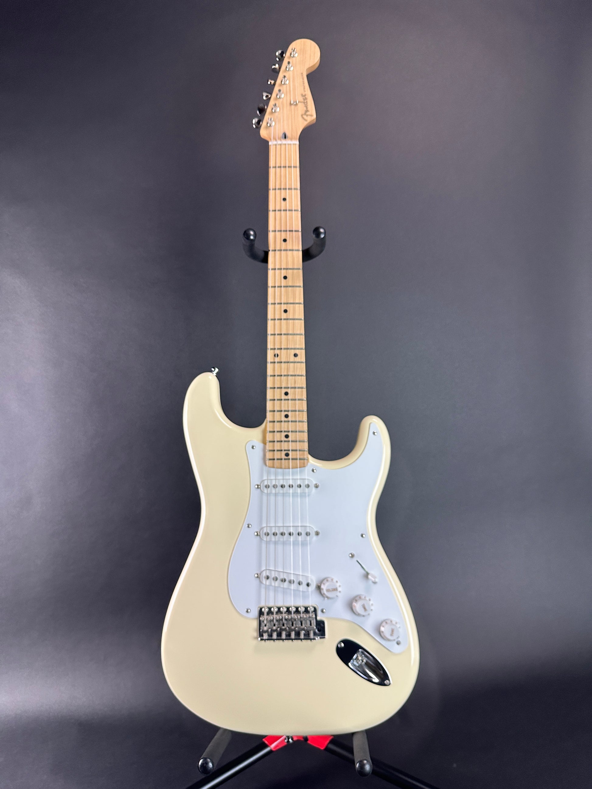 Full front of Used Fender Jimmie Vaughan Strat White.