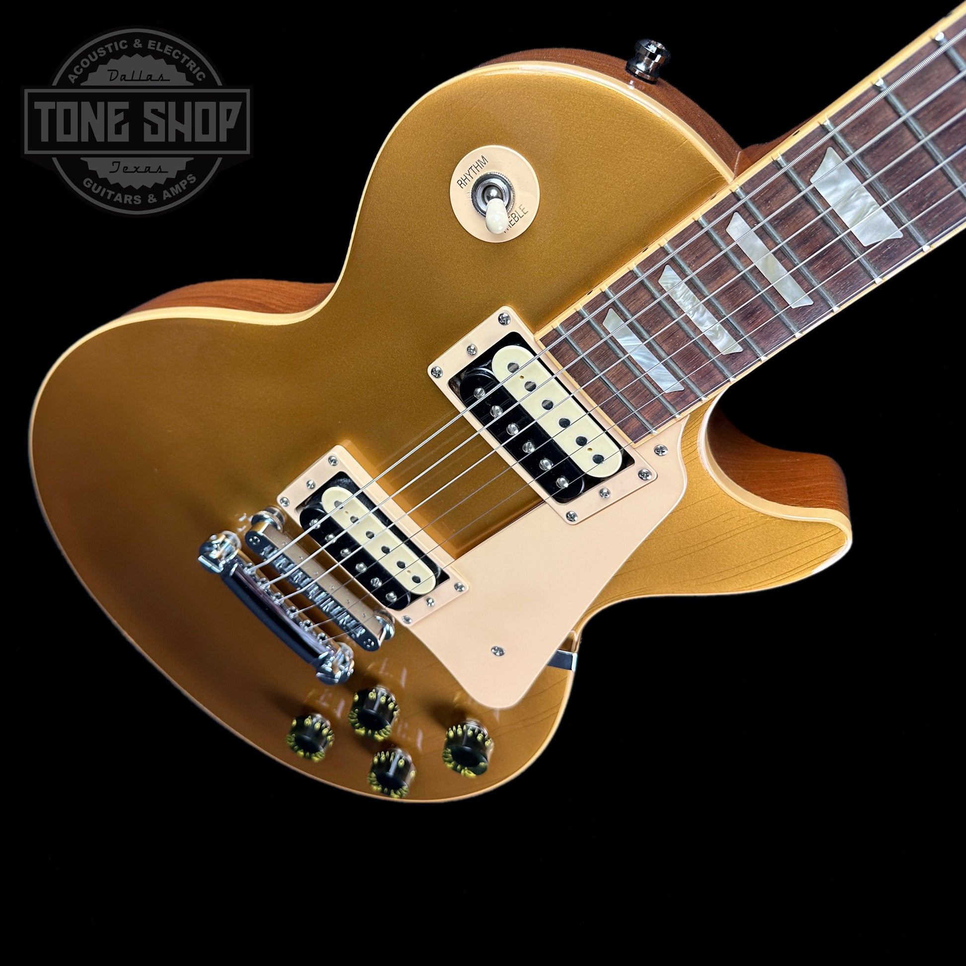 Front angle of Used 2008 Gibson Les Paul Standard Gold Top.