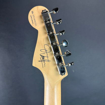 Back of headstock of Used Fender Jimmie Vaughan Tex-Mex Strat.