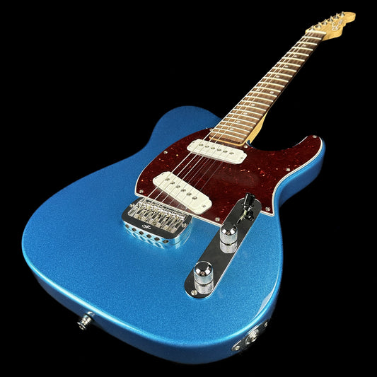 Front angle of Used G&L Fullerton Deluxe ASAT Blue.