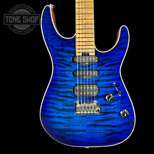 Front of Used Charvel USA Select DK24 HSS Blueburst.