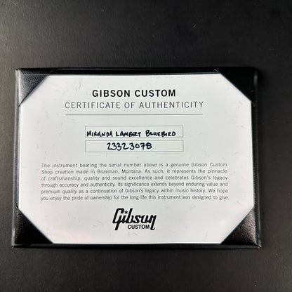 Certificate of authenticity for Used Gibson Bluebird Miranda Lambert Signature.