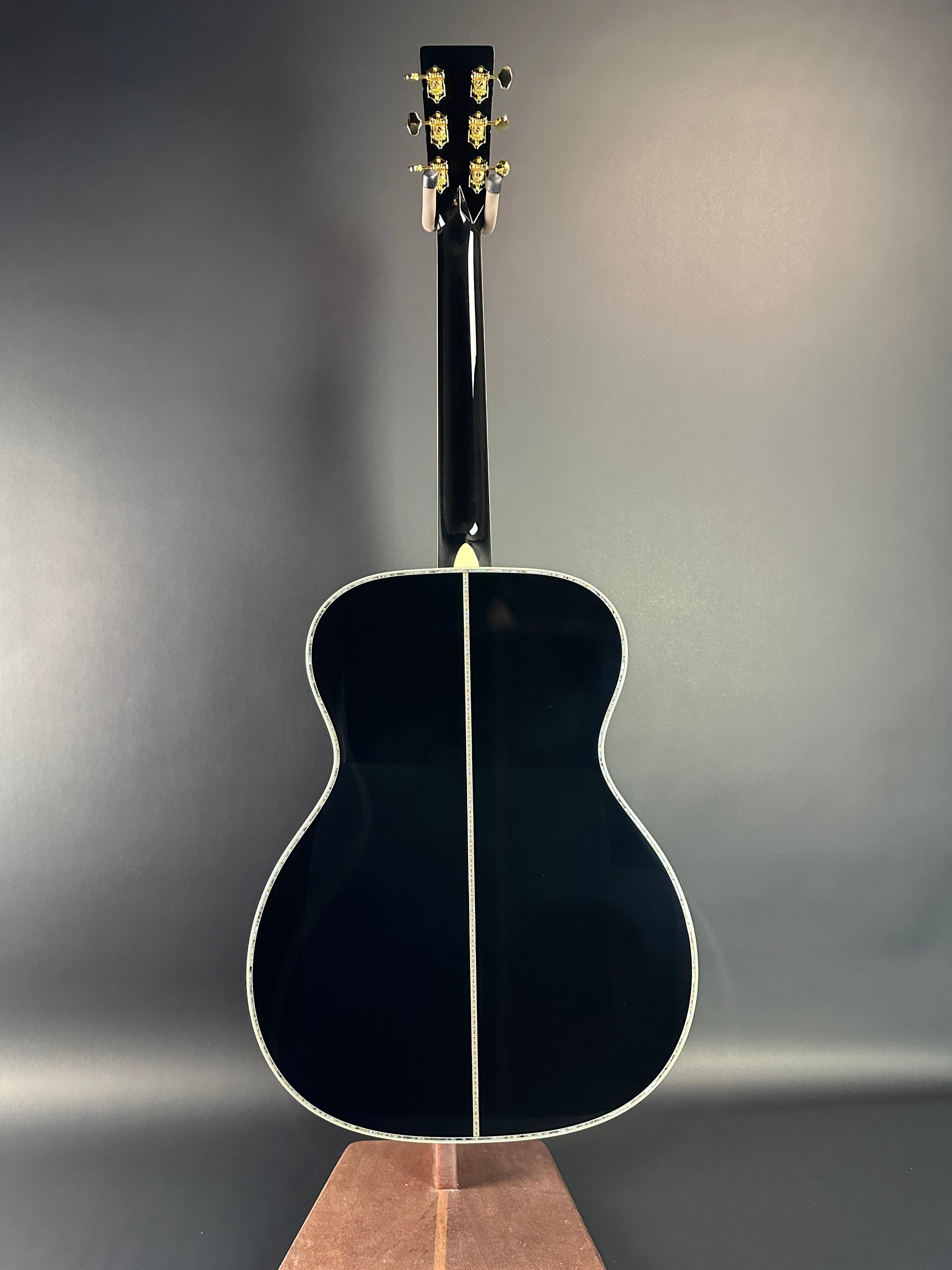 Full back of Martin Custom Shop Black OM-45 Tree of Life Sitka/EIR.