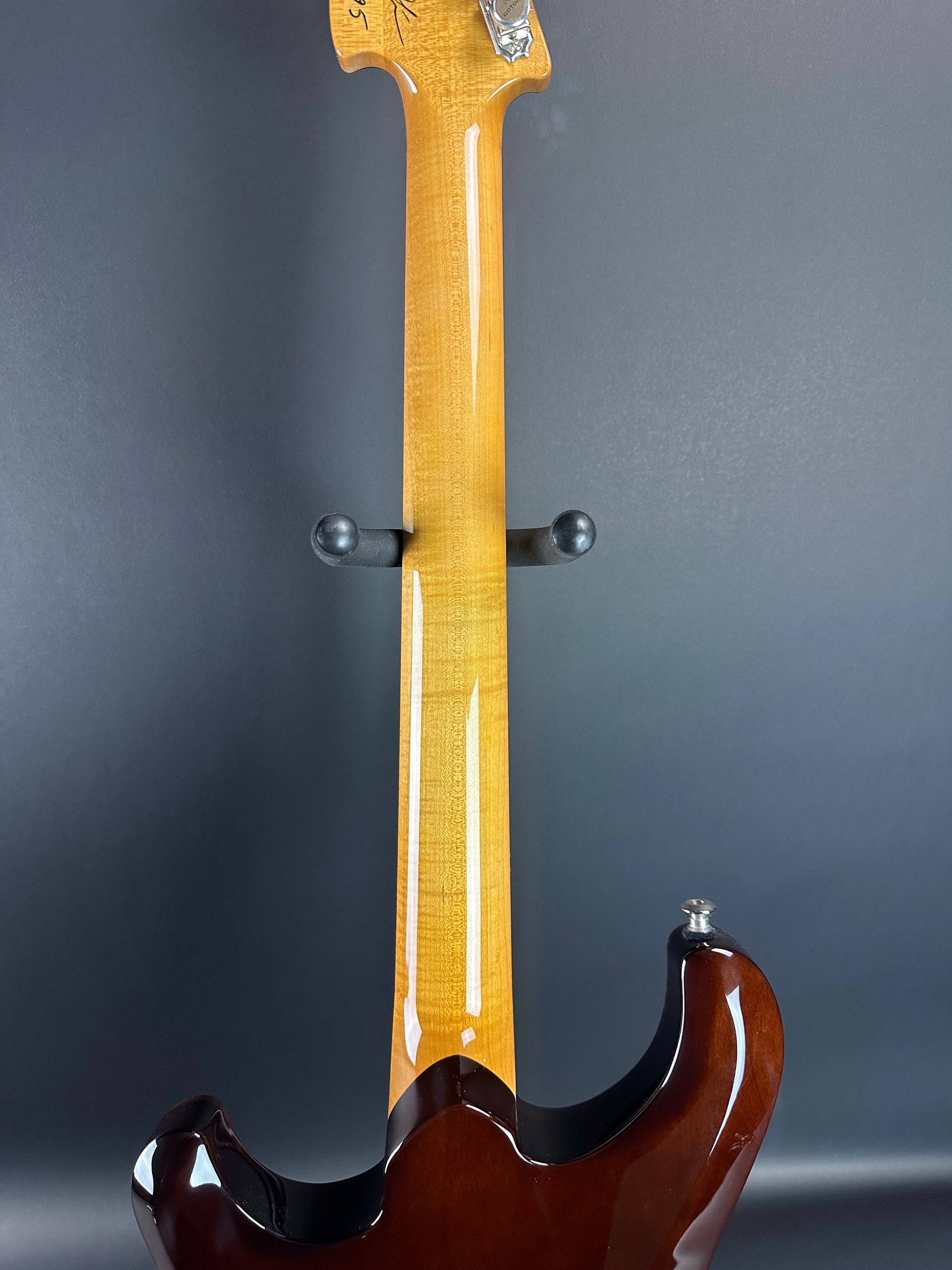 Back of neck of Used Knaggs Severn Trem SSS Sunflower.