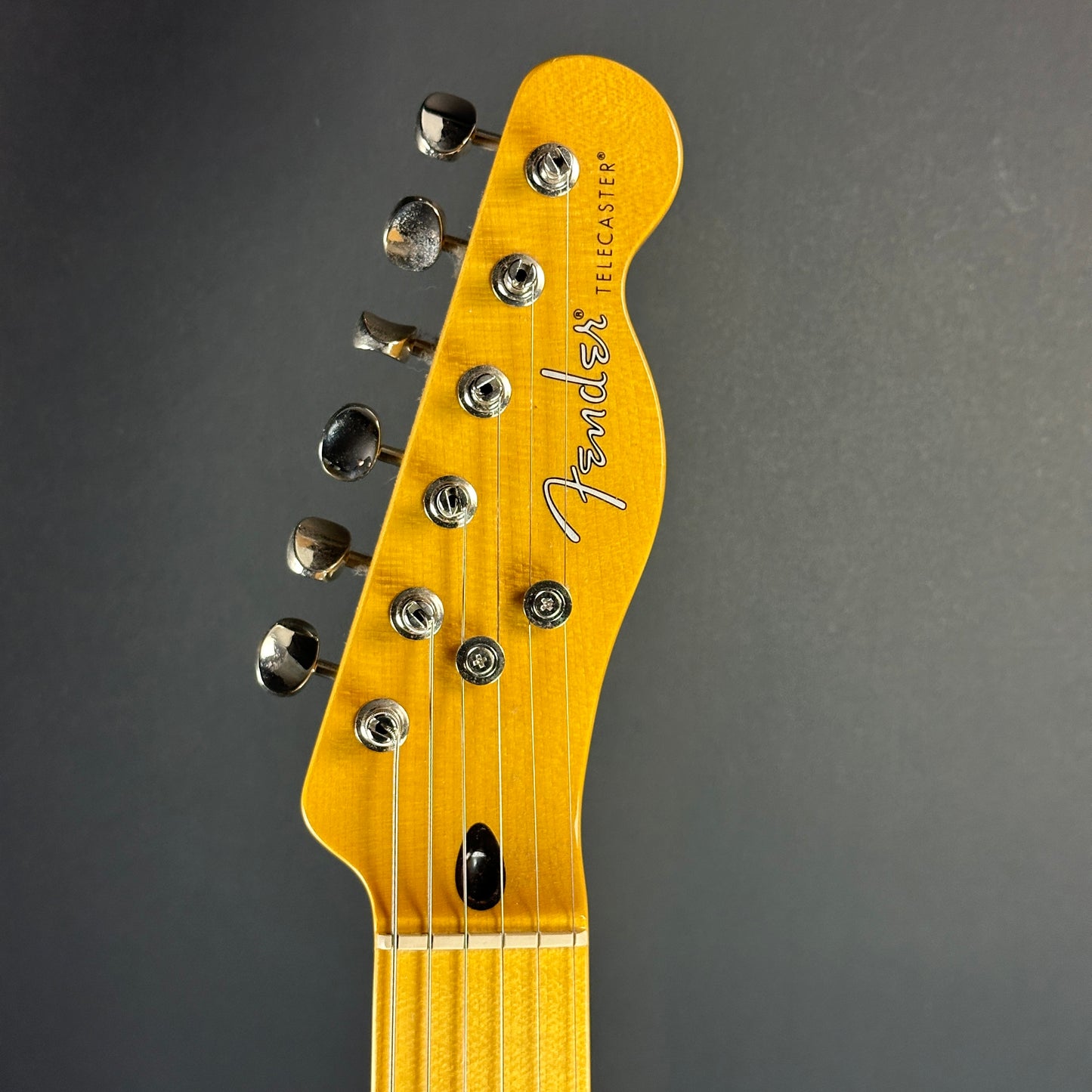 Front of headstock of Used Fender Modern Player Tele Plus.