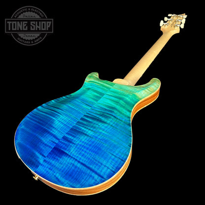 Back angle of PRS Wood Library Hollowbody II Piezo 10-top Blue Fade Maple Neck.