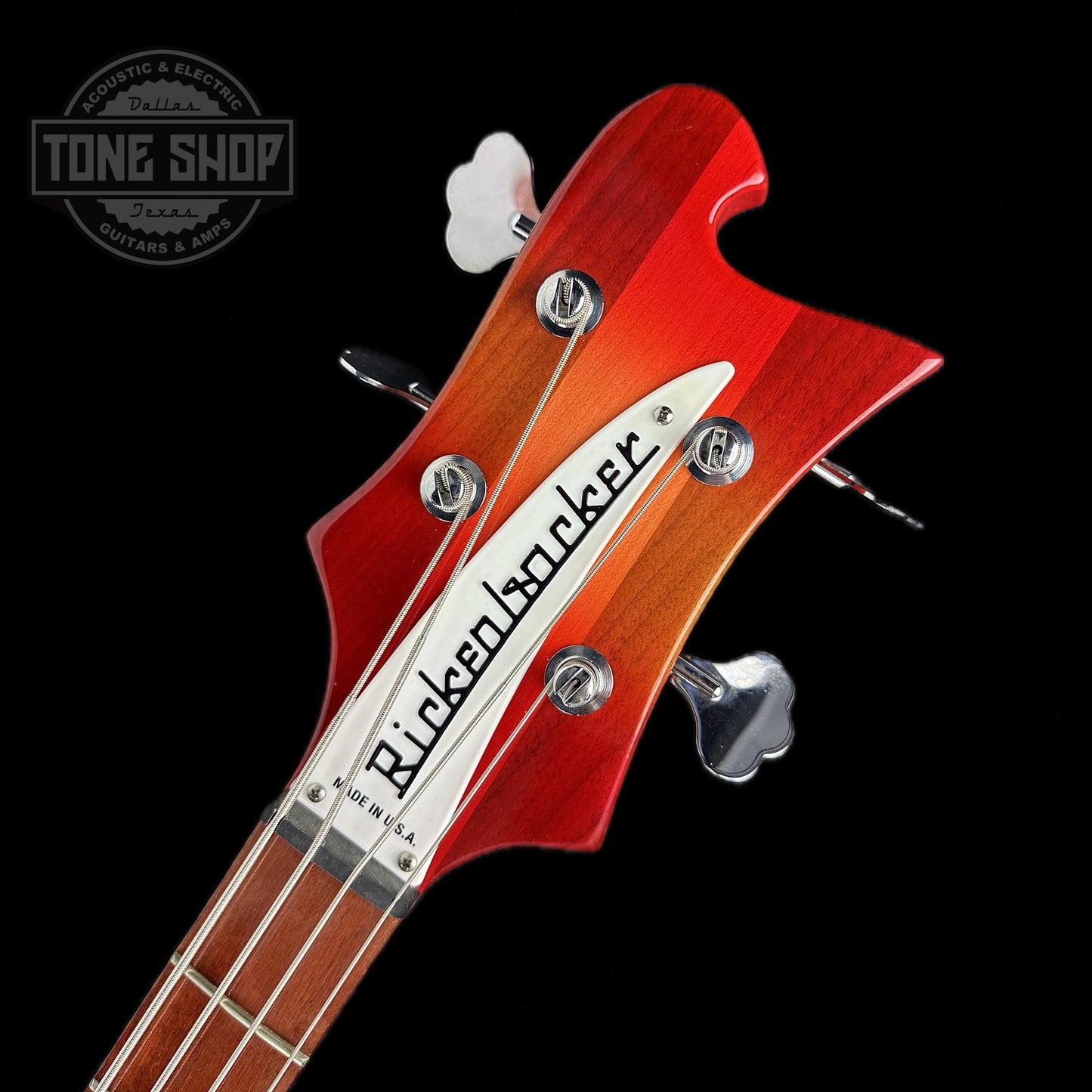 Front of headstock of Used Rickenbacker 4003S Bass Fireglo.