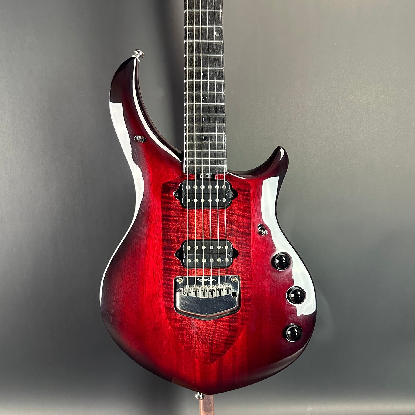 Front of Used Ernie Ball Petrucci Monarch Majesty Red.