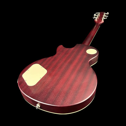 Back angle of Used Epiphone Traditional Pro IV Les Paul Worn Wine Red.