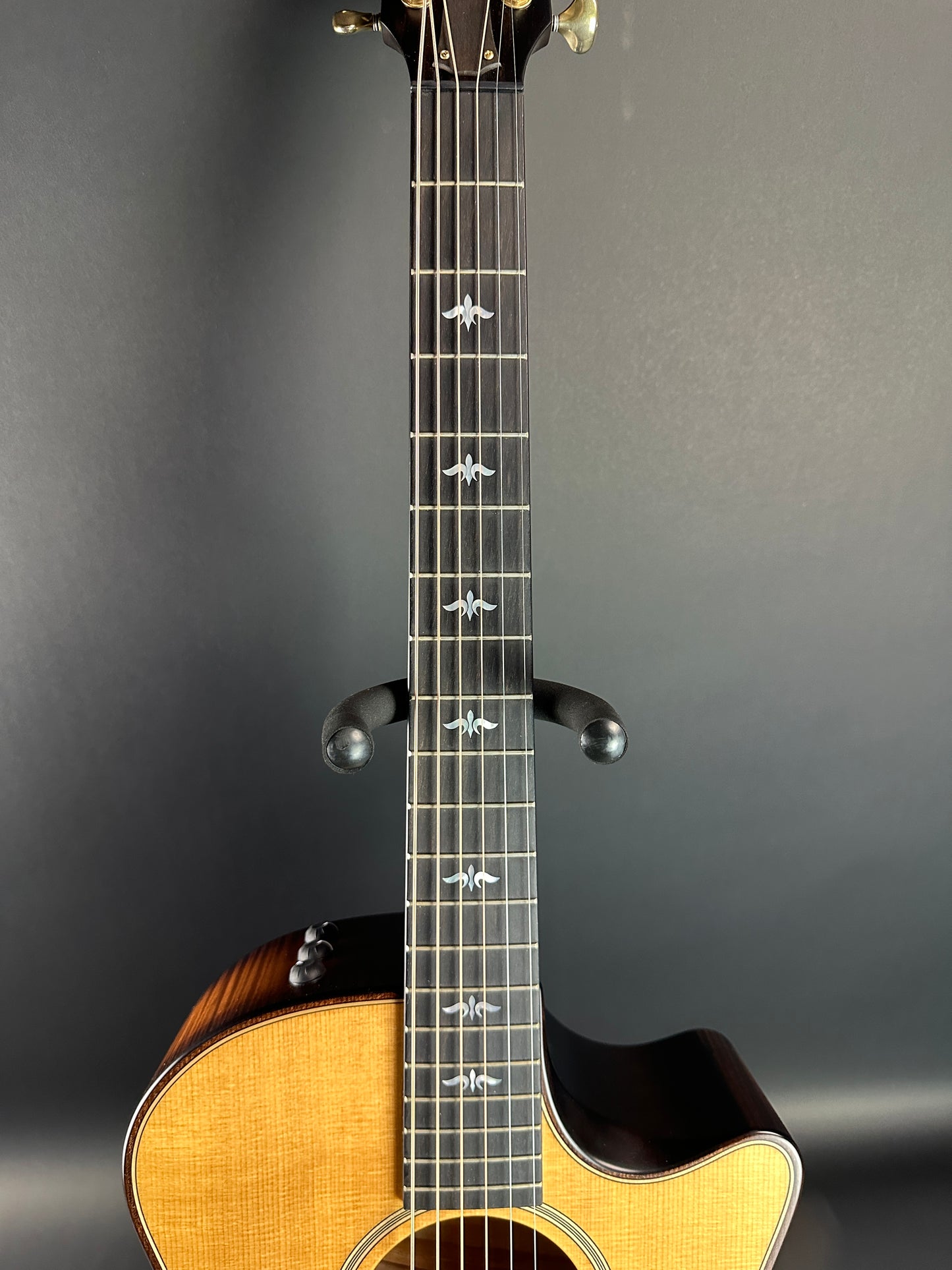 Fretboard of Used Taylor 614ce Builder's Edition Natural.