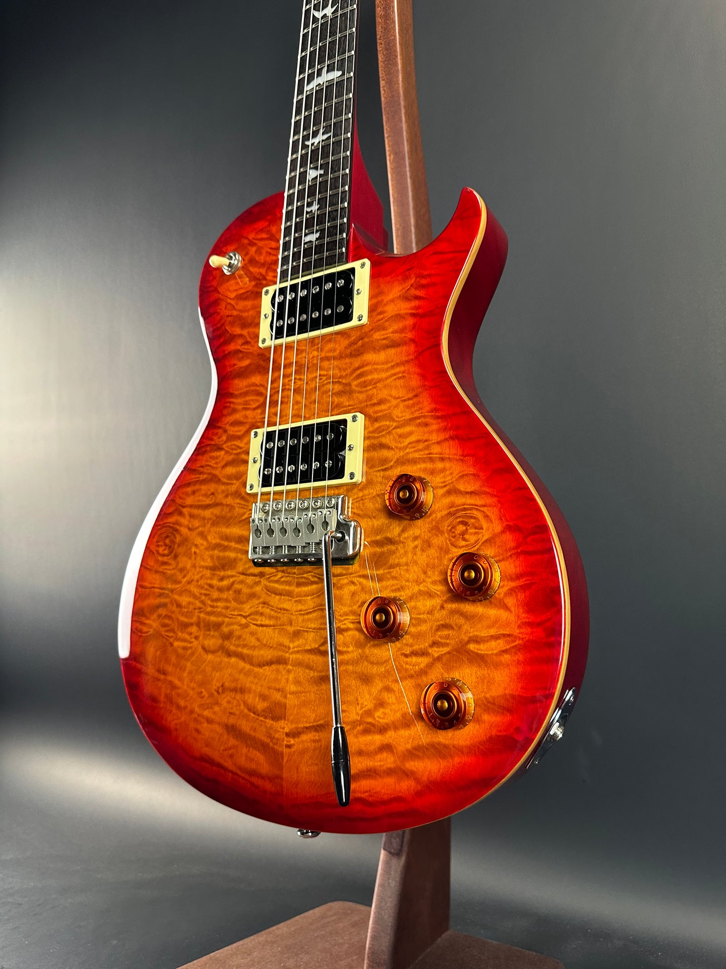 Front angle of Used PRS SE Mark Tremonti Cherryburst.