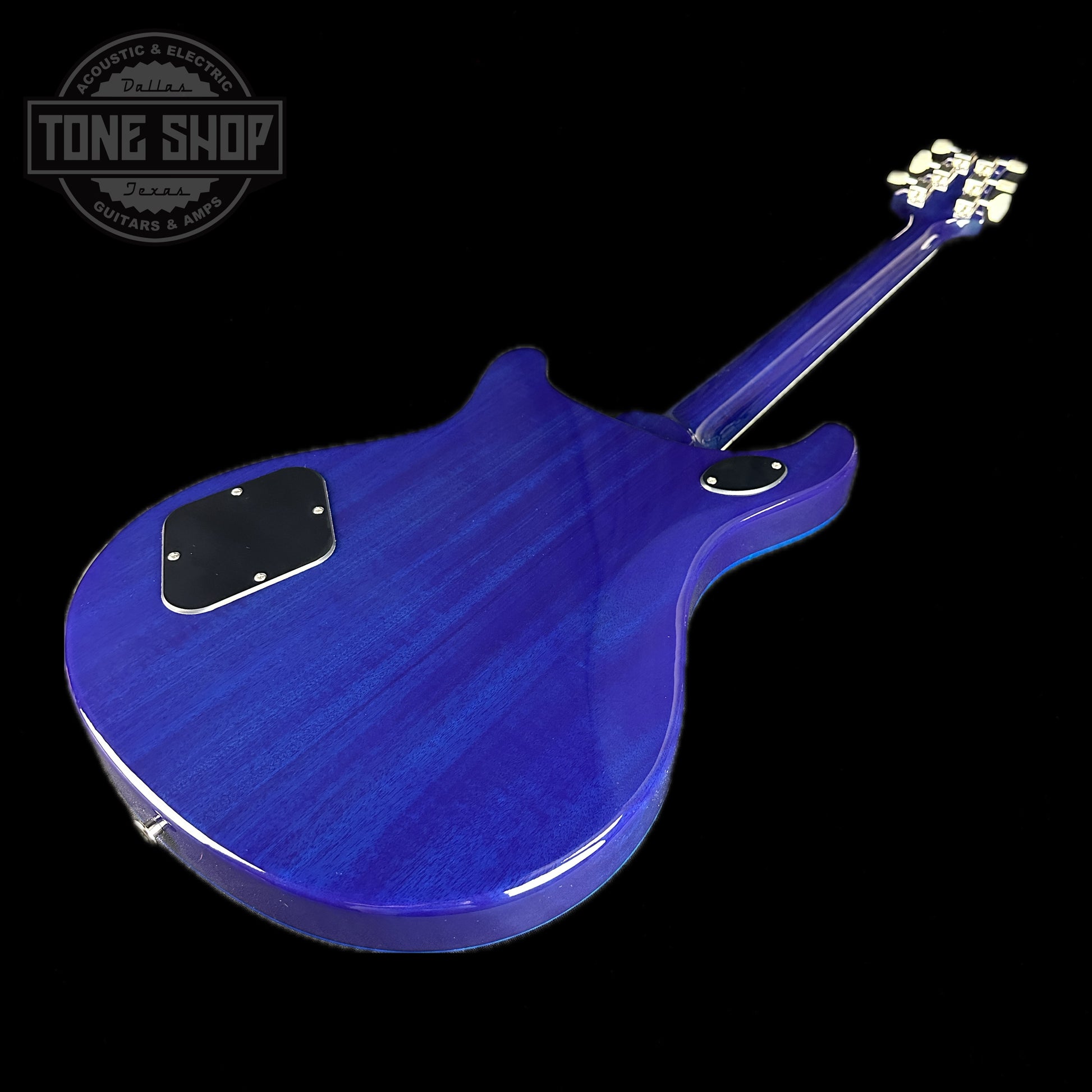 Back angle of PRS S2 McCarty 594 2024 Spec TSG Flame Top Lake Blue.