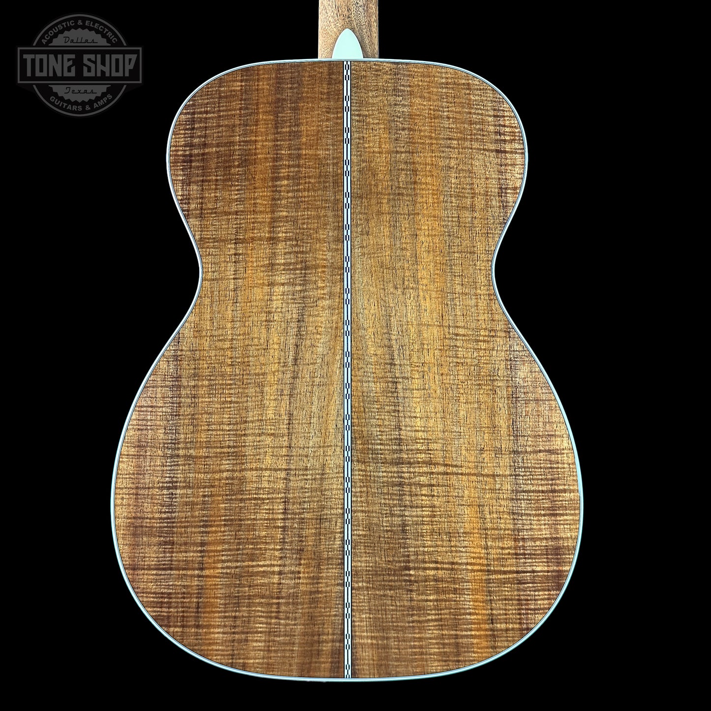 Back of Martin Custom Shop 00-14F 28 Style Italian Alpine Spruce/Tasmanian Blackwood.