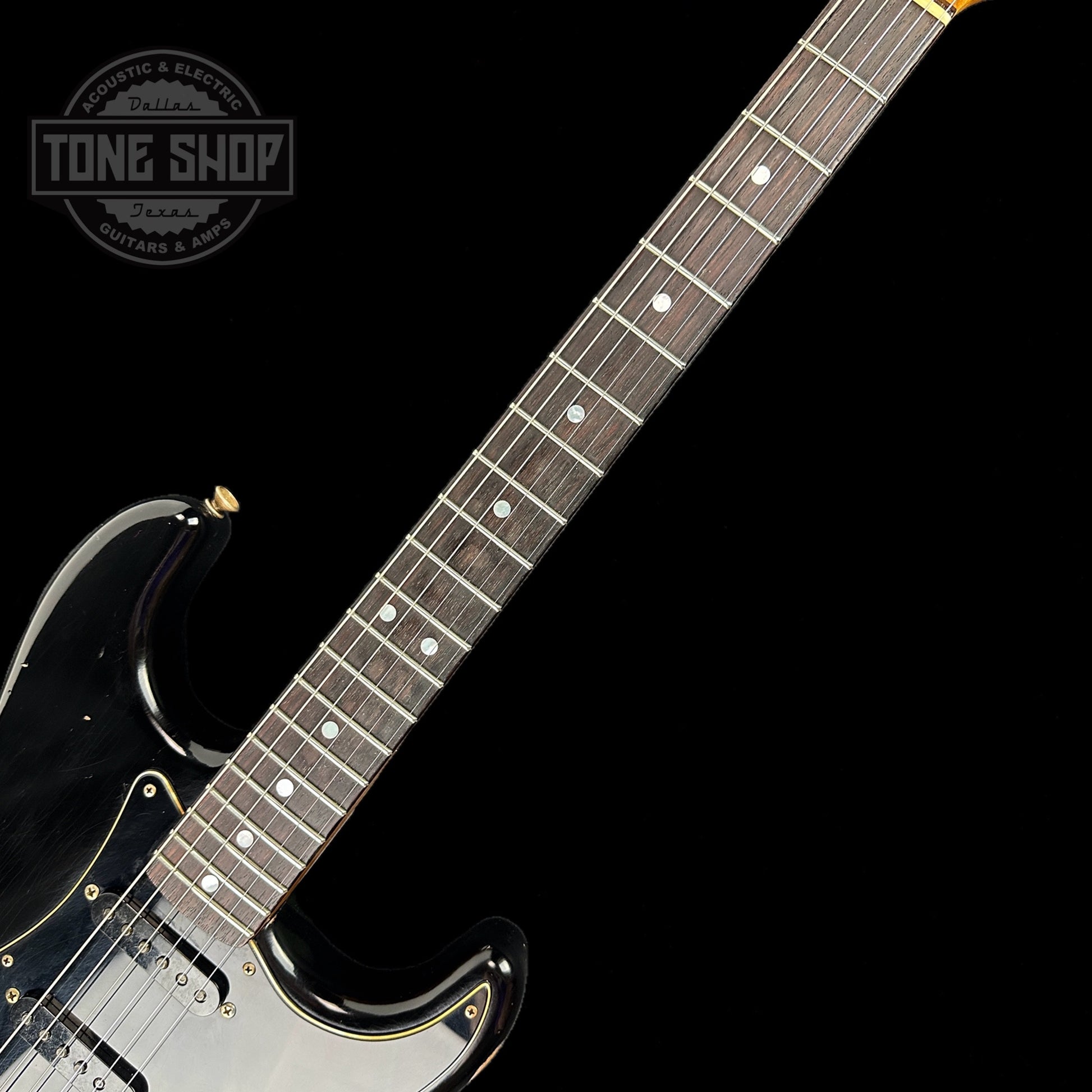 Fretboard of Used 2021 Fender Custom Shop Empire 67 Strat Relic Black.