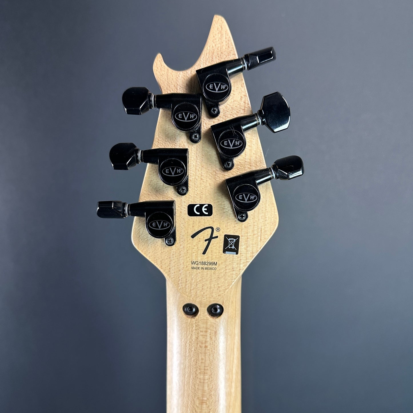 Back of headstock of Used EVH Wolfgang Satin Crush.