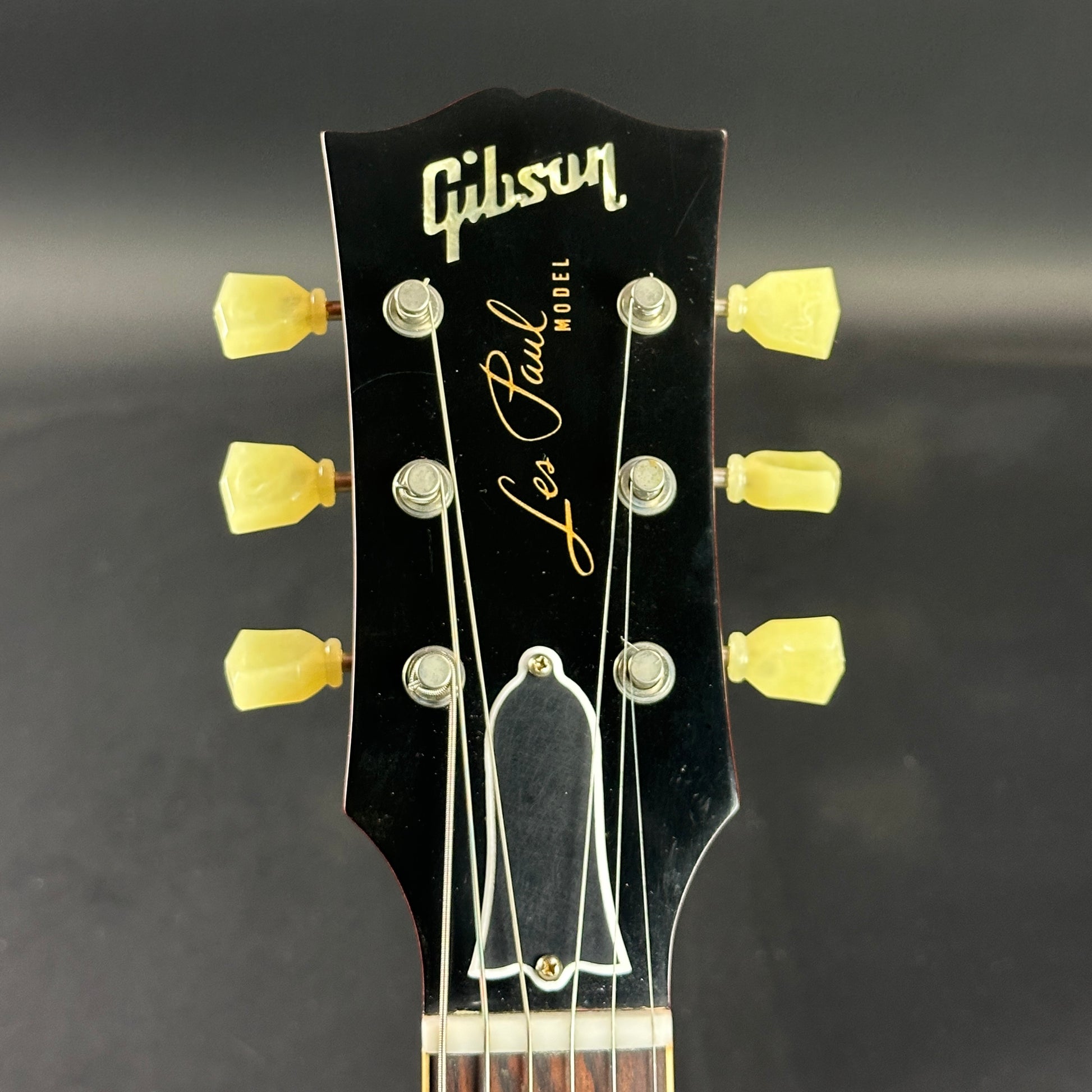 Front of headstock of Used 2014 Gibson 1958 Les Paul Reissue VOS Lemonburst.