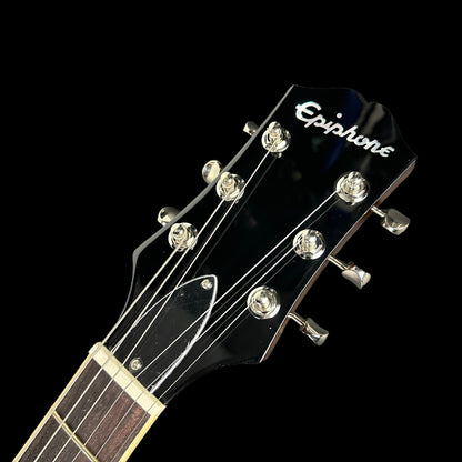 Front of headstock of Used Epiphone USA Casino Sunburst.