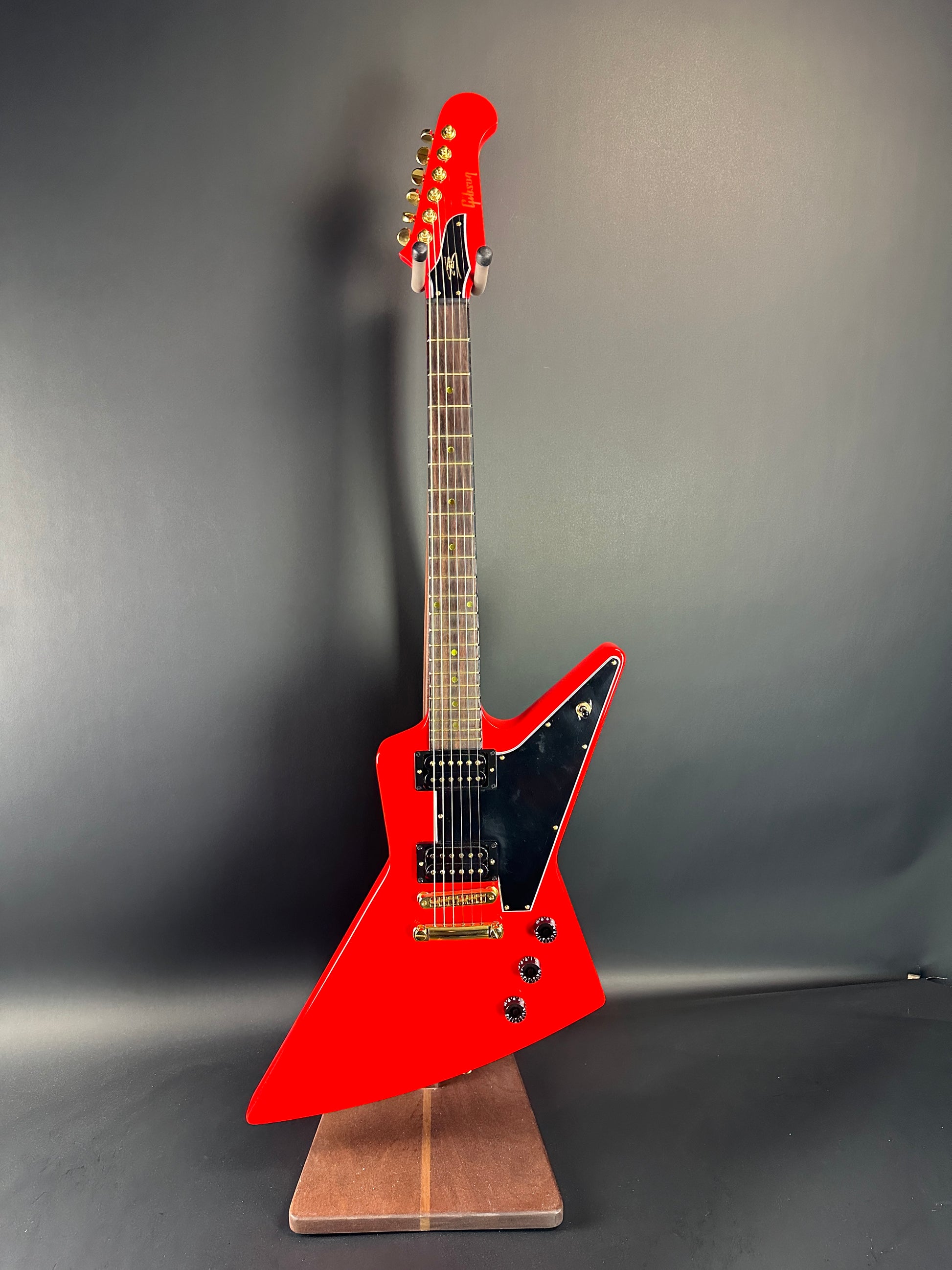 Full front of Used Gibson Lzzy Hale Signature Explorerbird Cardinal Red.