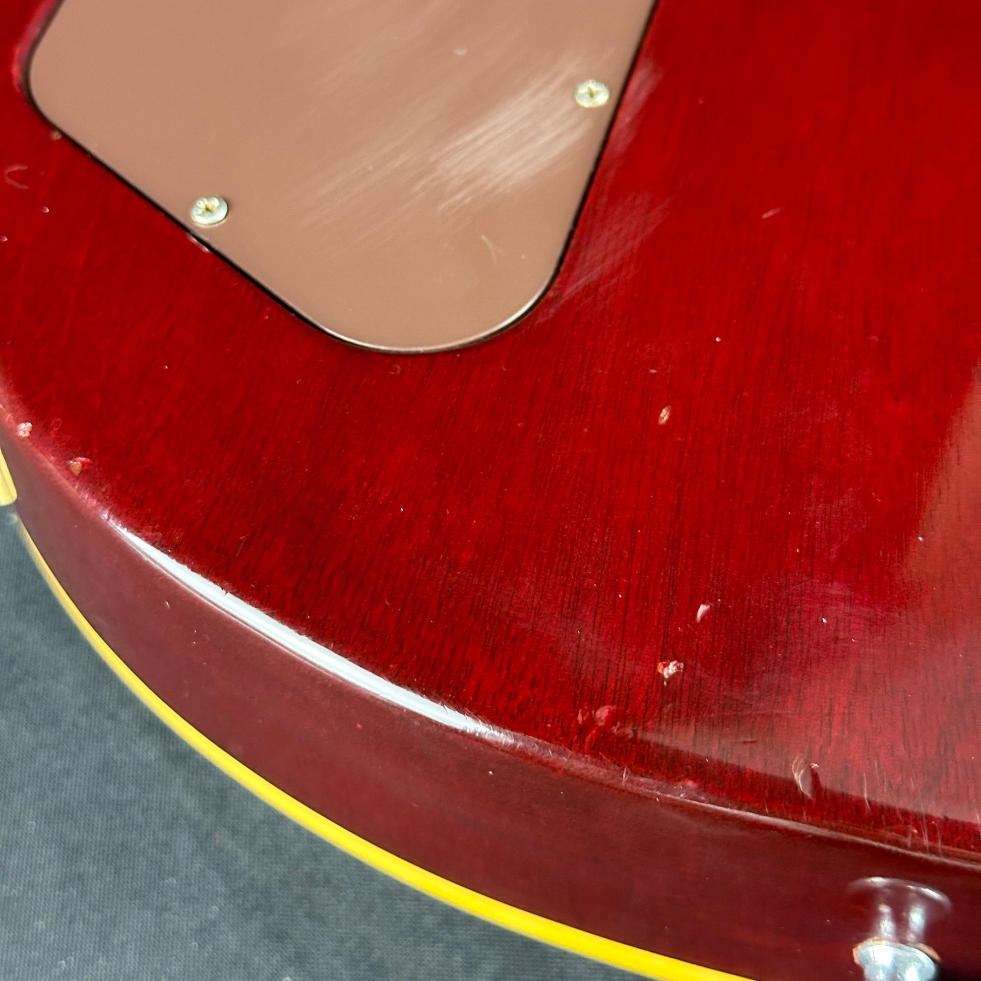 Damage on back of body of Vintage 1977 Gibson Les Paul Standard Wine Red.