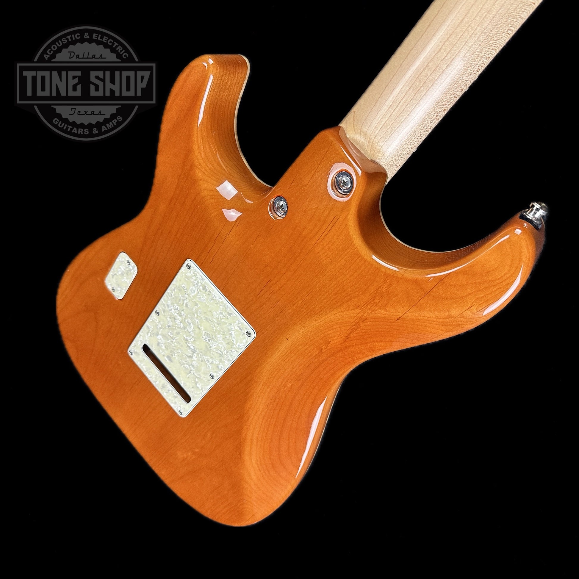 Back angle of Used 2008 Tom Anderson Drop Top Classic Natural Honey Burst.