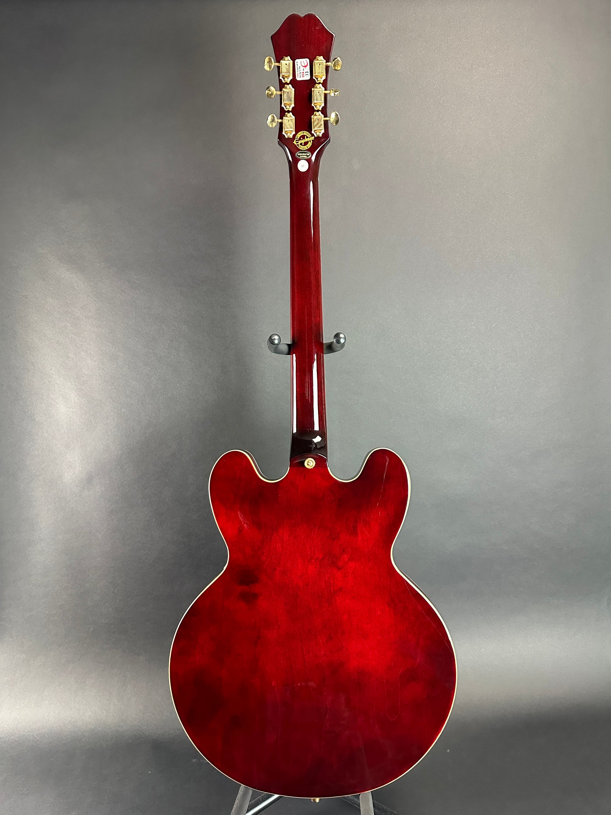 Full back of Used Epiphone Riviera P93 Wine Red.