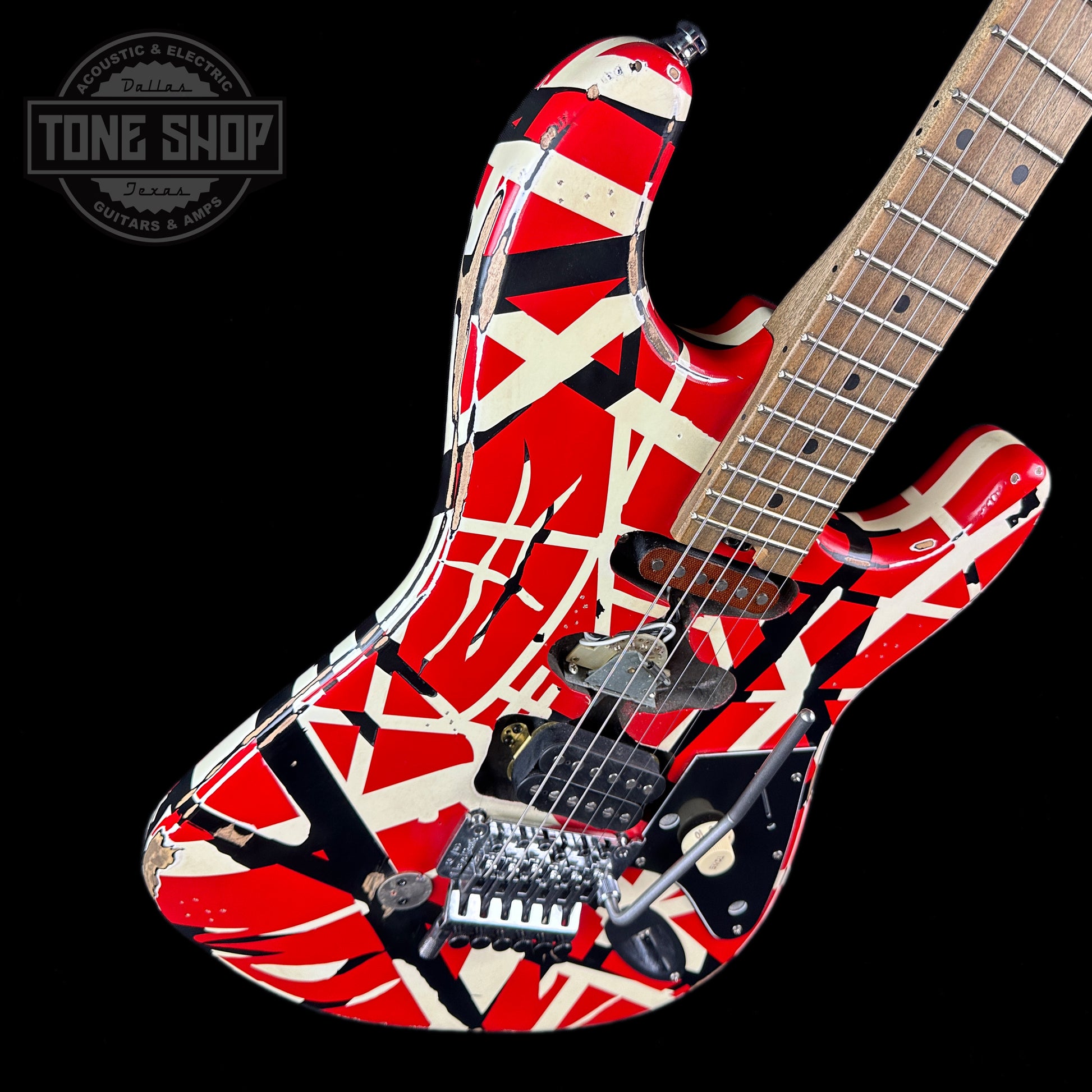 Front angle of Used EVH Striped Series Frankie Relic.