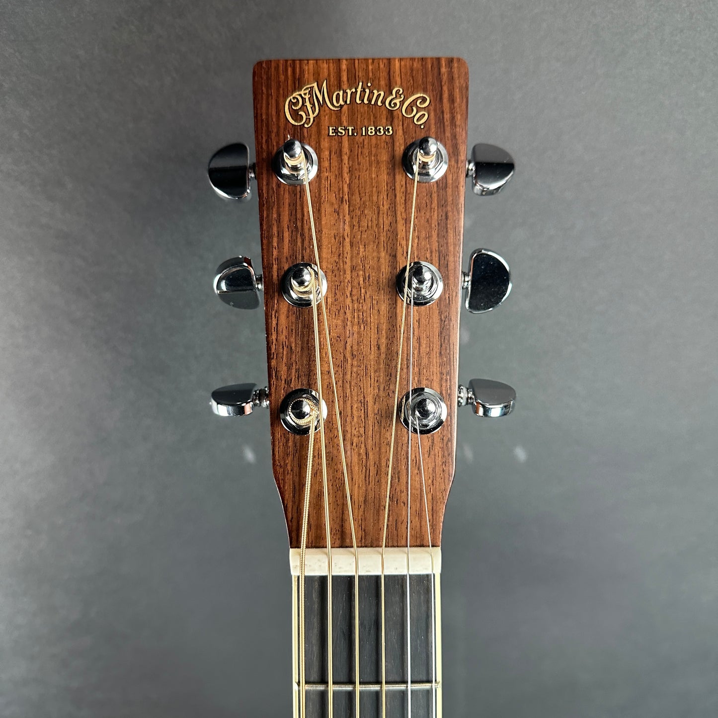 Front of headstock of Used Martin HD-35 Natural.