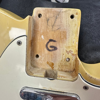 Neck pocket of Vintage 1968 Fender Telecaster Vintage White.