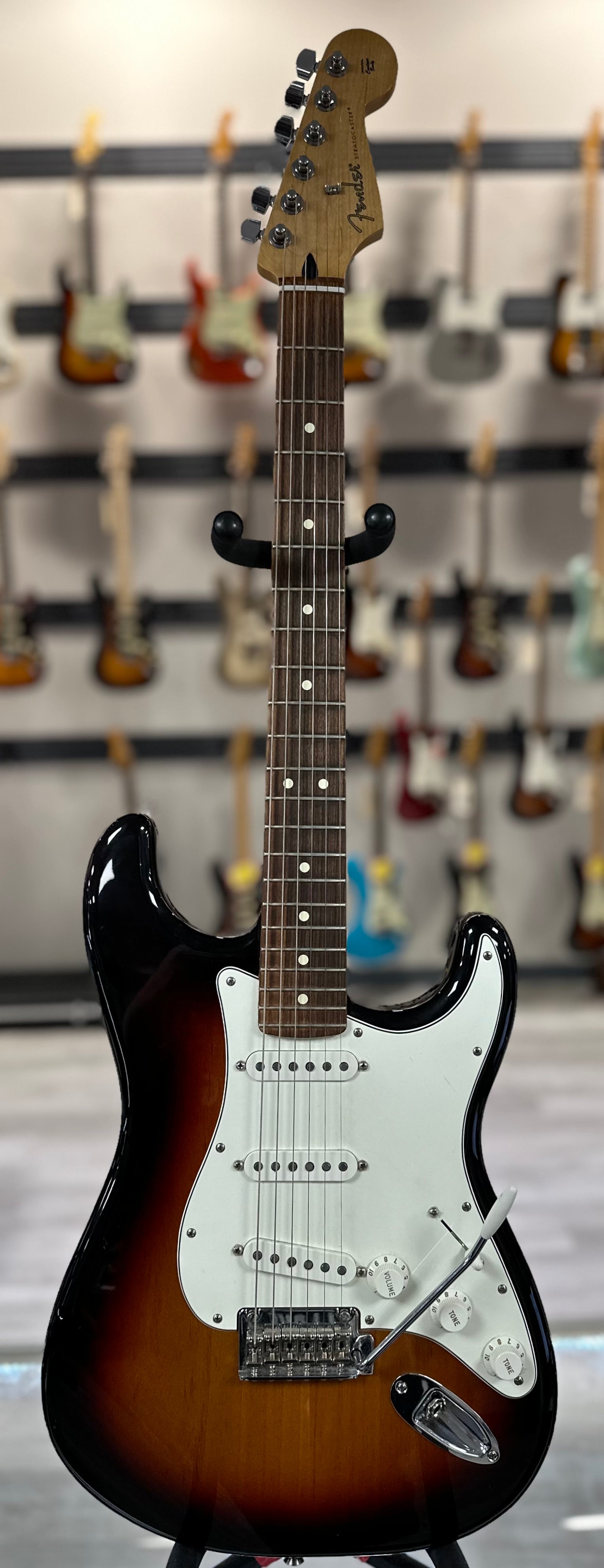 Full front of Used Fender Player Series Stratocaster 3 Color Sunburst TSS4350