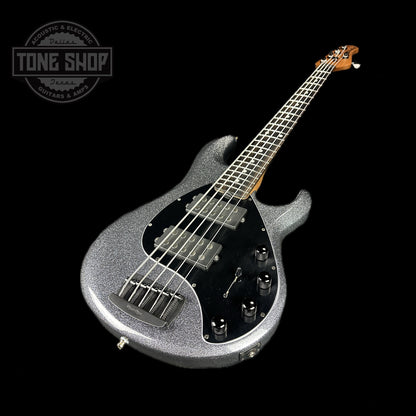 Front angle of Used Ernie Ball Musicman Stingray 5 HH Charcoal Sparkle.