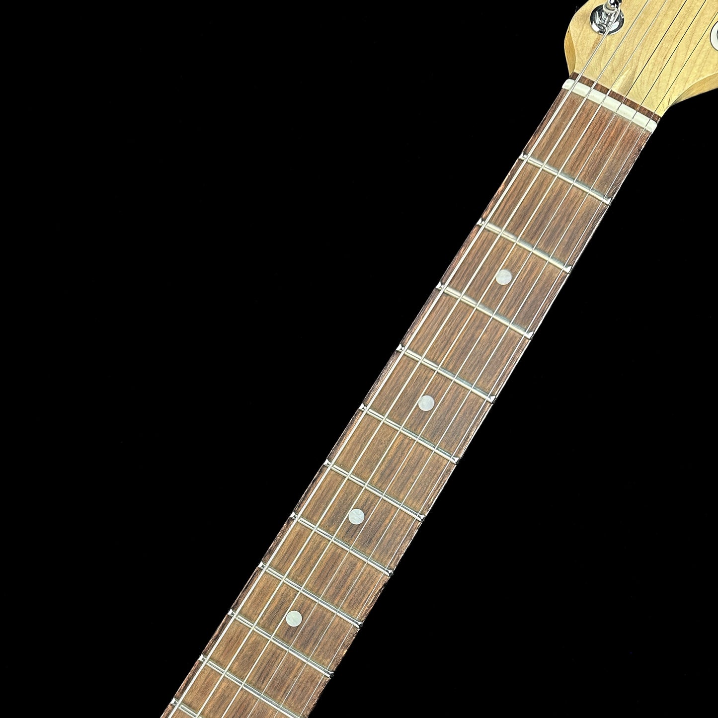 Fretboard of Used G&L Fullerton Deluxe ASAT Blue.