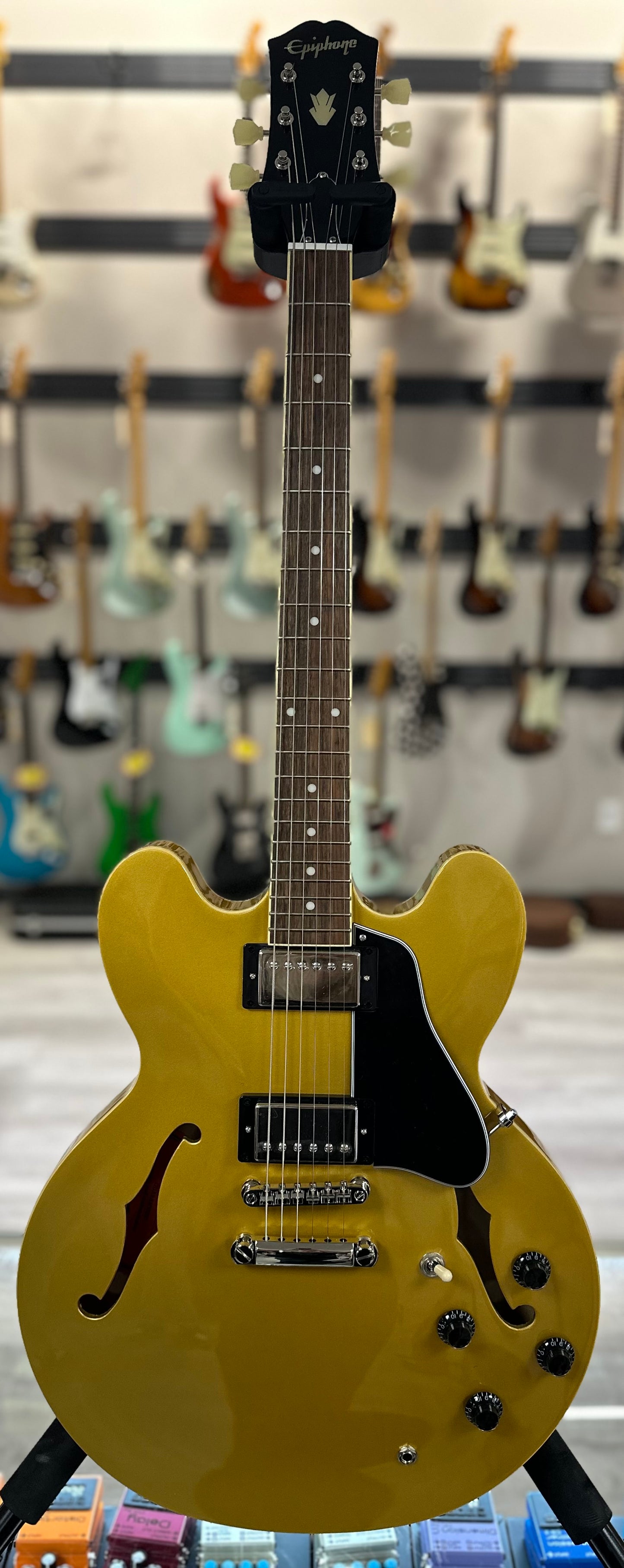 Full front of Used Epiphone ES-335 Pro Metallic Gold w/case TSS4228