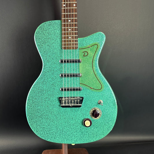 Front of Used Danelectro '56 U3 Green Sparkle.