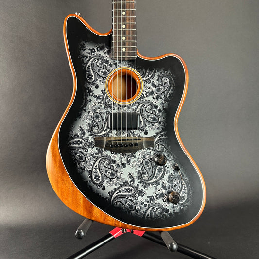 Front of Used Fender FSR Acoustasonic Jazzmaster Black Paisley.